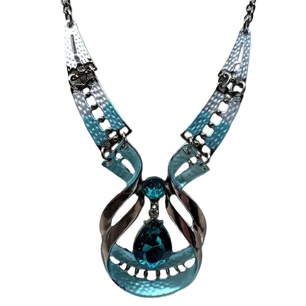 NEW Blue Crystal Silver Tone Drop Earrings Necklace Set - Picture 3 of 15